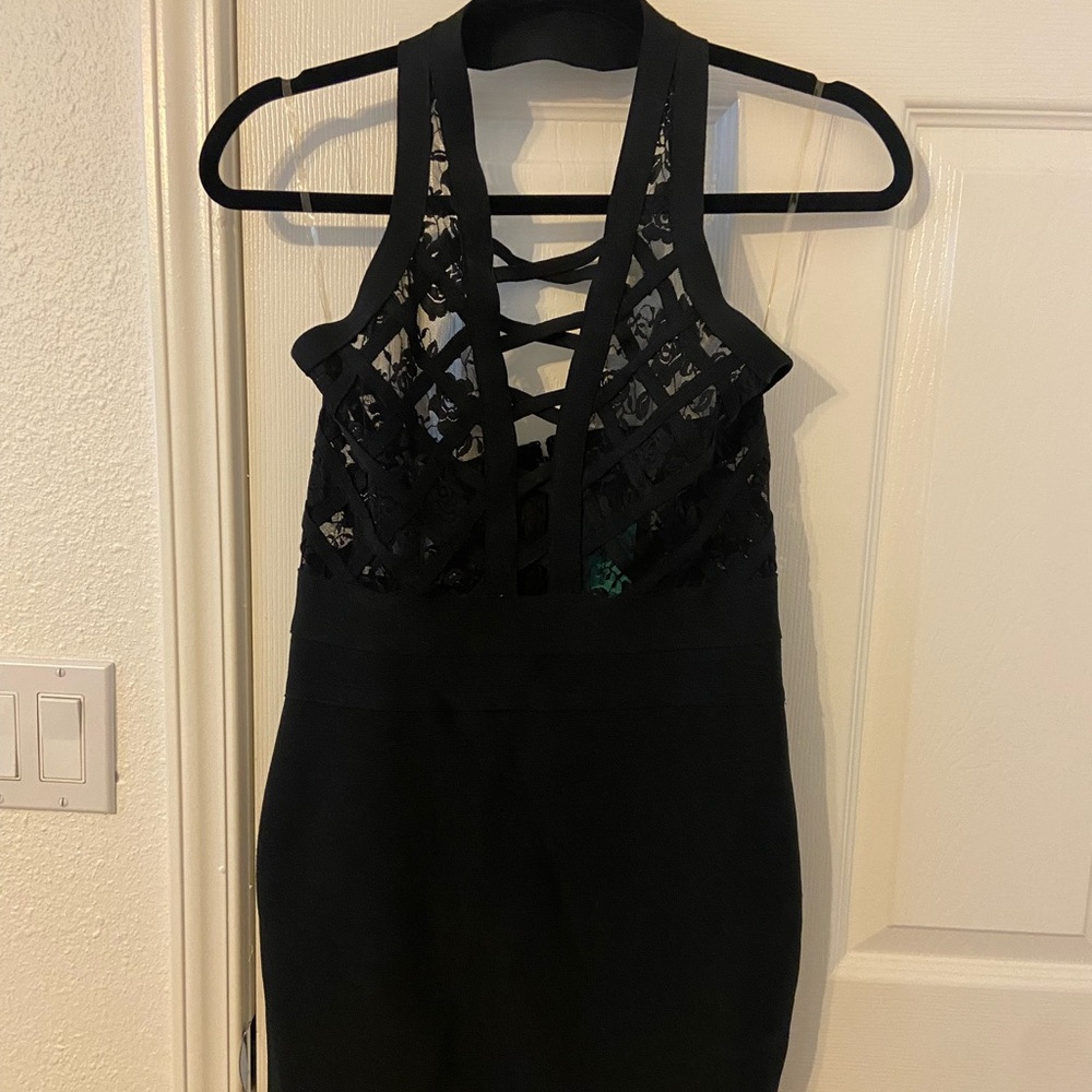 Black Club dress mesh lace halter top backless